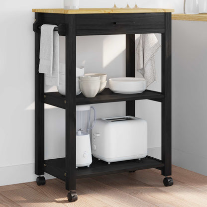 Kitchen Trolley MONZA Black 60 x 40 x 88.5 cm Solid Pine Wood