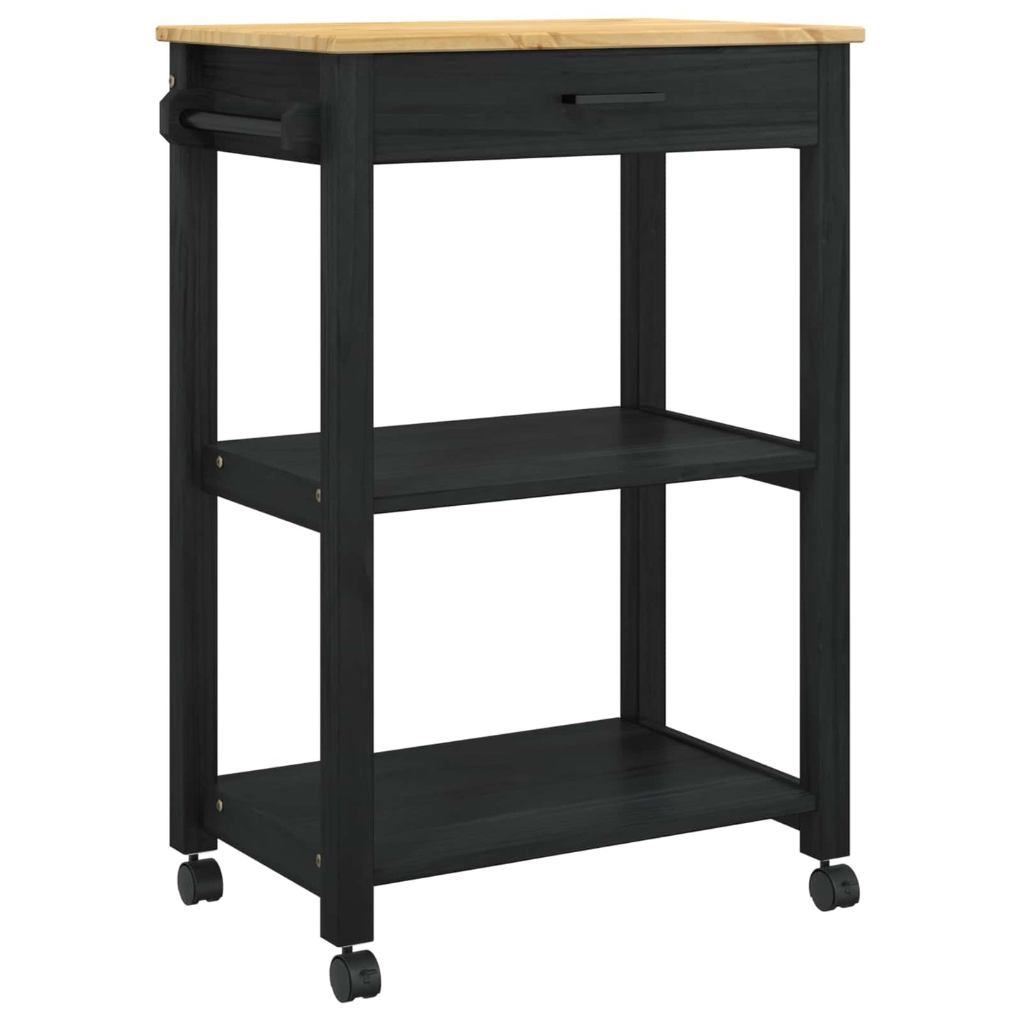 Kitchen Trolley MONZA Black 60 x 40 x 88.5 cm Solid Pine Wood