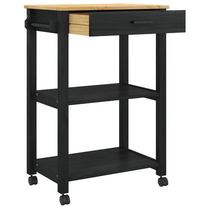 Kitchen Trolley MONZA Black 60 x 40 x 88.5 cm Solid Pine Wood