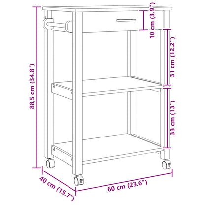 Kitchen Trolley MONZA Black 60 x 40 x 88.5 cm Solid Pine Wood