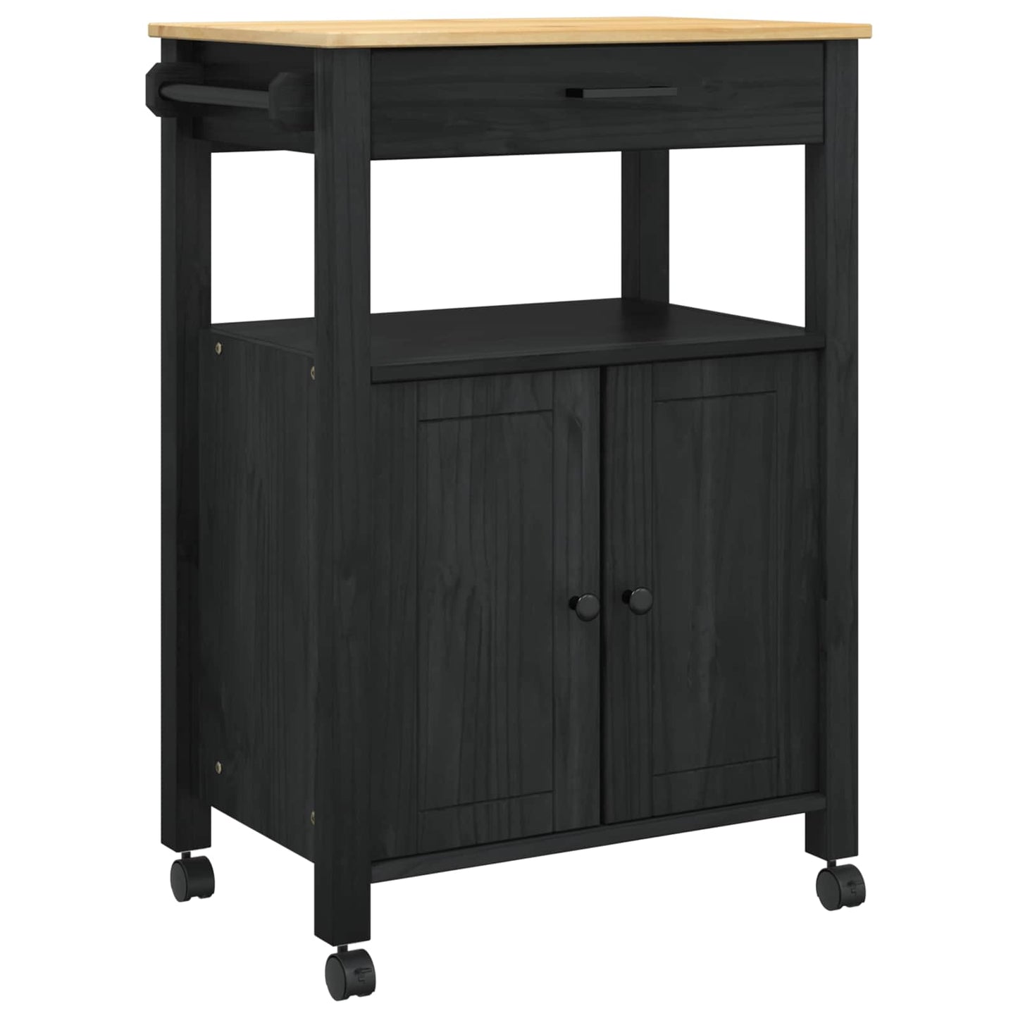 Kitchen Trolley MONZA Black 60 x 40 x 88.5 cm Solid Pine Wood