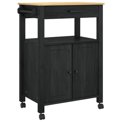 Kitchen Trolley MONZA Black 60 x 40 x 88.5 cm Solid Pine Wood