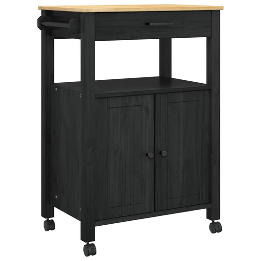 Kitchen Trolley MONZA Black 60 x 40 x 88.5 cm Solid Pine Wood