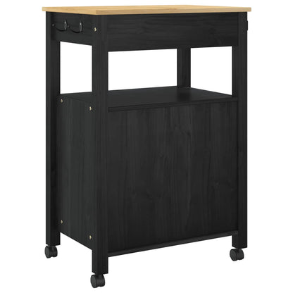 Kitchen Trolley MONZA Black 60 x 40 x 88.5 cm Solid Pine Wood