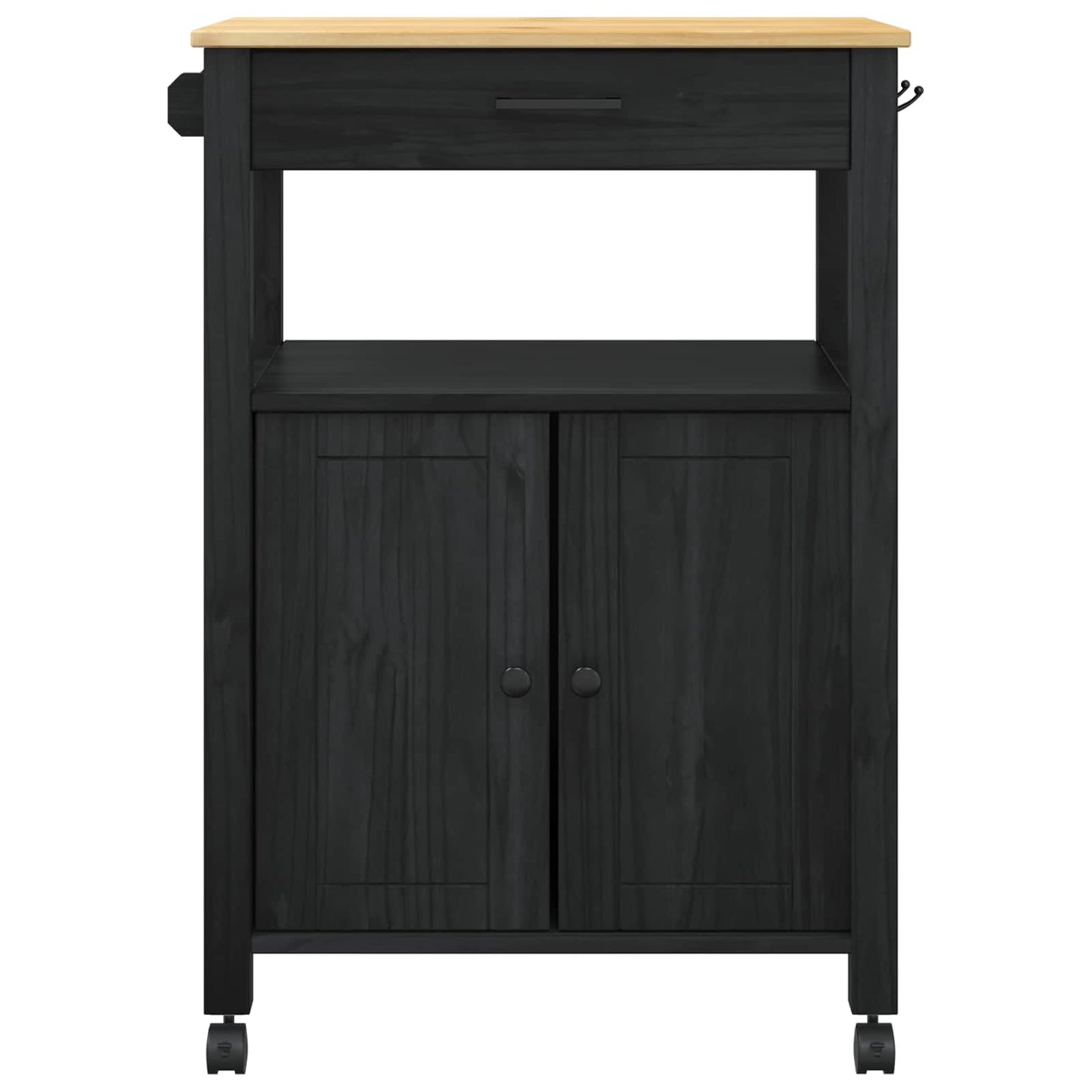 Kitchen Trolley MONZA Black 60 x 40 x 88.5 cm Solid Pine Wood