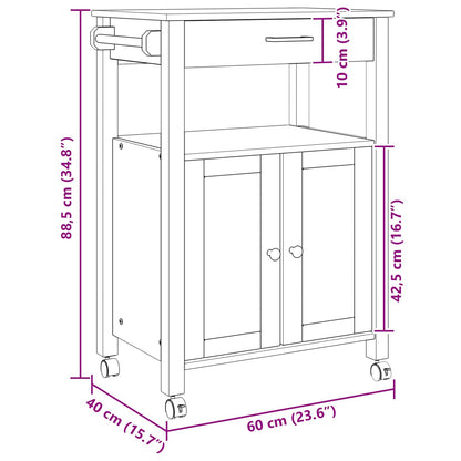Kitchen Trolley MONZA Black 60 x 40 x 88.5 cm Solid Pine Wood