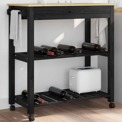 Kitchen Trolley MONZA Black 84 x 40 x 88.5 cm Solid Pine Wood