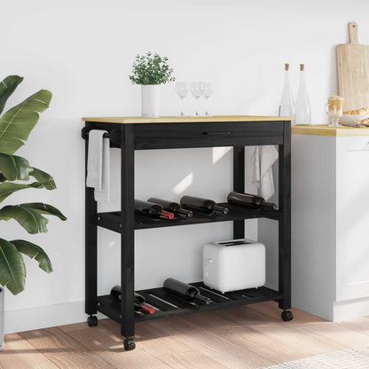 Kitchen Trolley MONZA Black 84 x 40 x 88.5 cm Solid Pine Wood