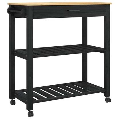 Kitchen Trolley MONZA Black 84 x 40 x 88.5 cm Solid Pine Wood