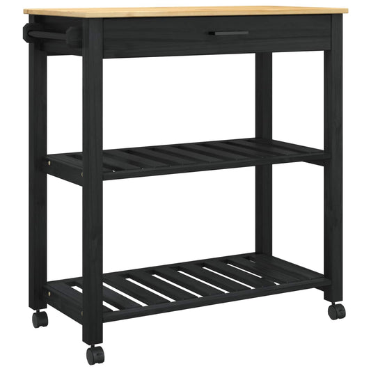 Kitchen Trolley MONZA Black 84 x 40 x 88.5 cm Solid Pine Wood