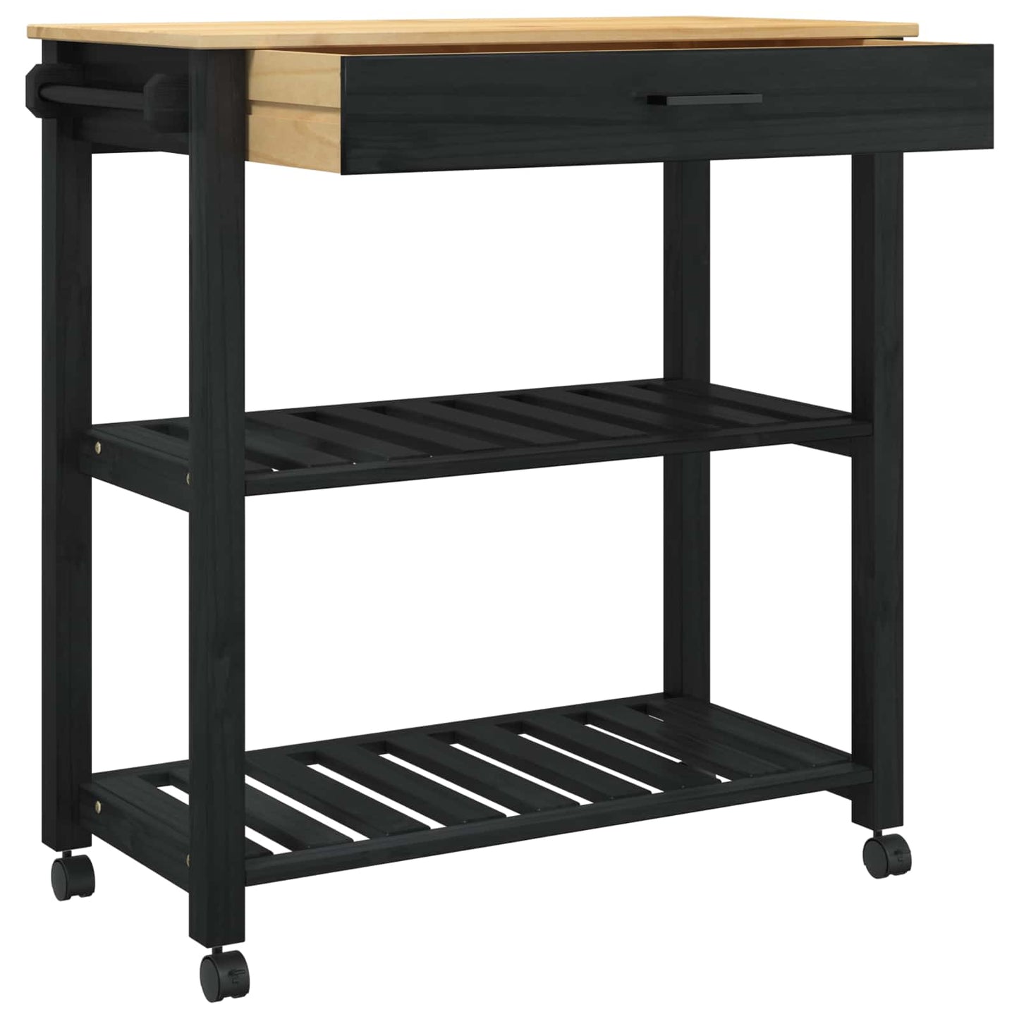 Kitchen Trolley MONZA Black 84 x 40 x 88.5 cm Solid Pine Wood