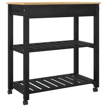 Kitchen Trolley MONZA Black 84 x 40 x 88.5 cm Solid Pine Wood