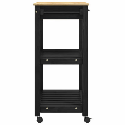 Kitchen Trolley MONZA Black 84 x 40 x 88.5 cm Solid Pine Wood