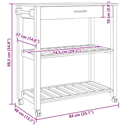 Kitchen Trolley MONZA Black 84 x 40 x 88.5 cm Solid Pine Wood