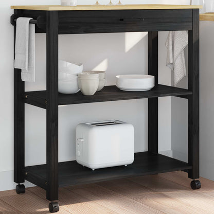 Kitchen Trolley MONZA Black 84 x 40 x 88.5 cm Solid Pine Wood
