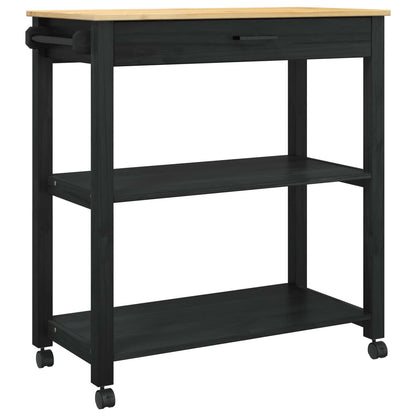 Kitchen Trolley MONZA Black 84 x 40 x 88.5 cm Solid Pine Wood