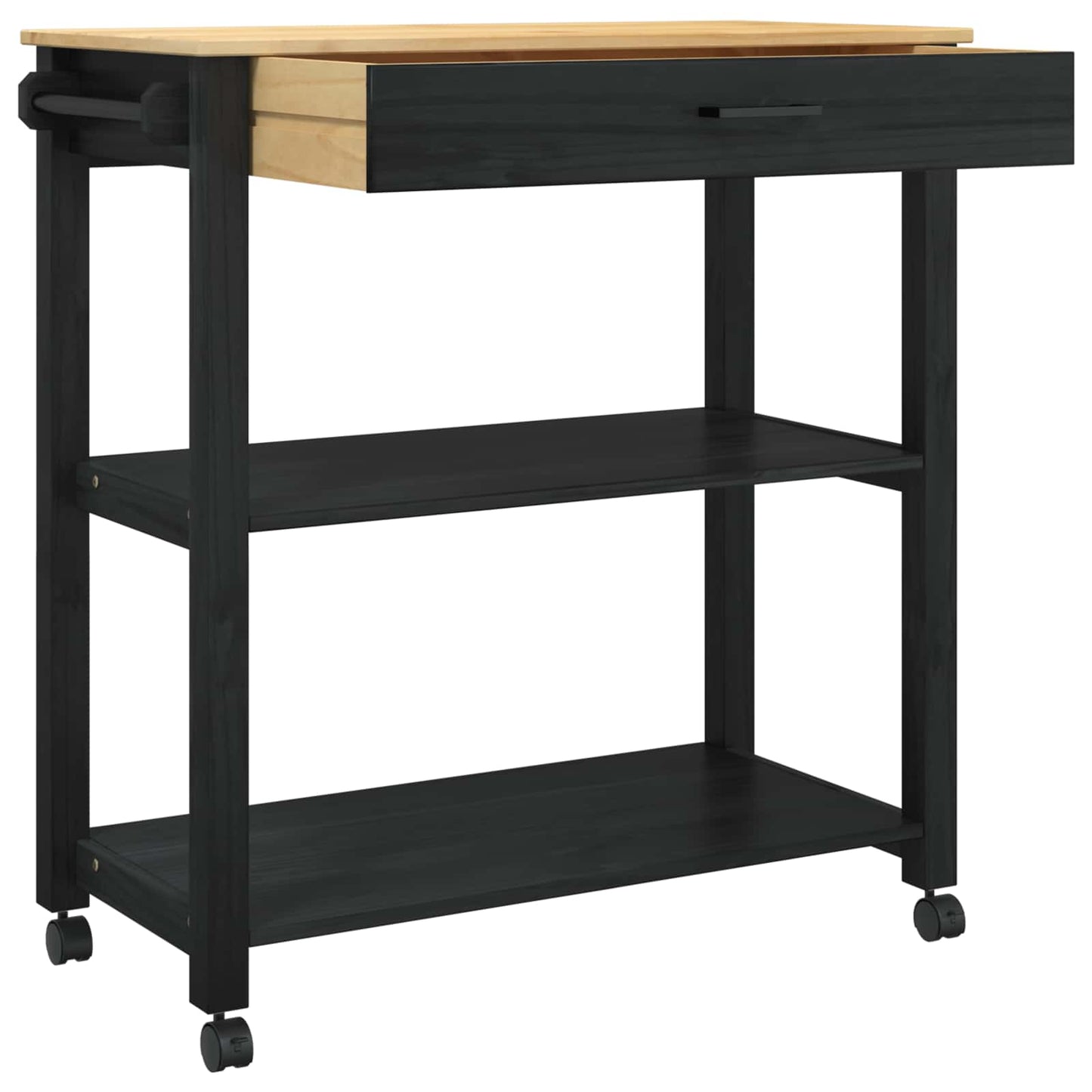 Kitchen Trolley MONZA Black 84 x 40 x 88.5 cm Solid Pine Wood