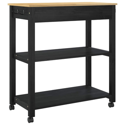 Kitchen Trolley MONZA Black 84 x 40 x 88.5 cm Solid Pine Wood