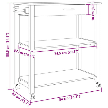 Kitchen Trolley MONZA Black 84 x 40 x 88.5 cm Solid Pine Wood