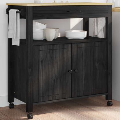 Kitchen Trolley MONZA Black 84 x 40 x 88.5 cm Solid Pine Wood