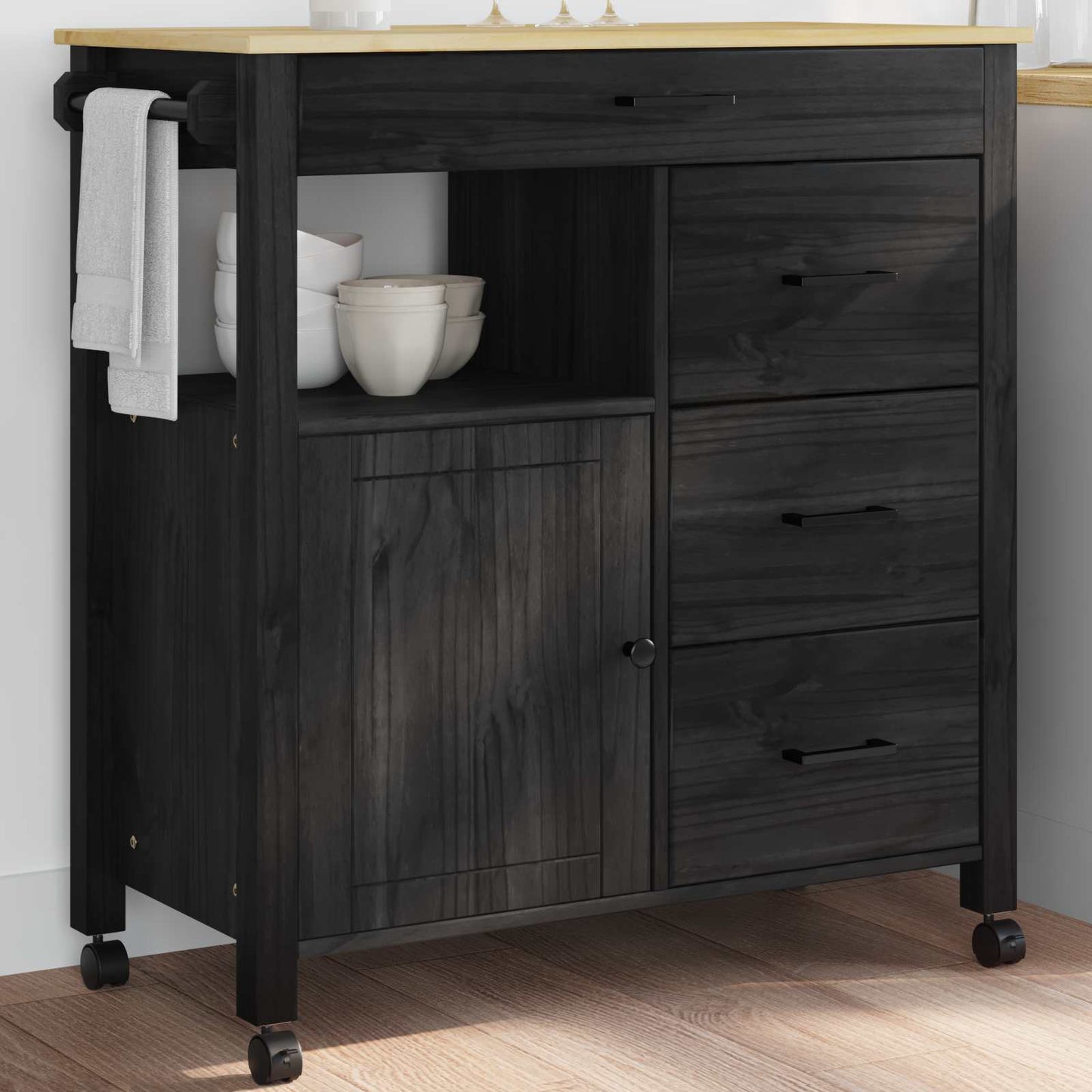 Kitchen Trolley Plain Black 84 x 40 x 88.5 cm