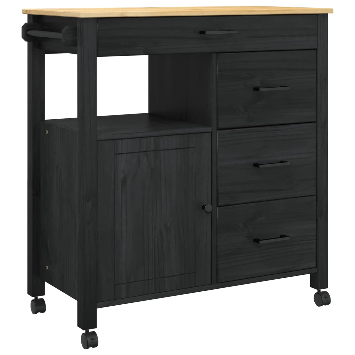 Kitchen Trolley MONZA Black 84 x 40 x 88.5 cm Solid Pine Wood