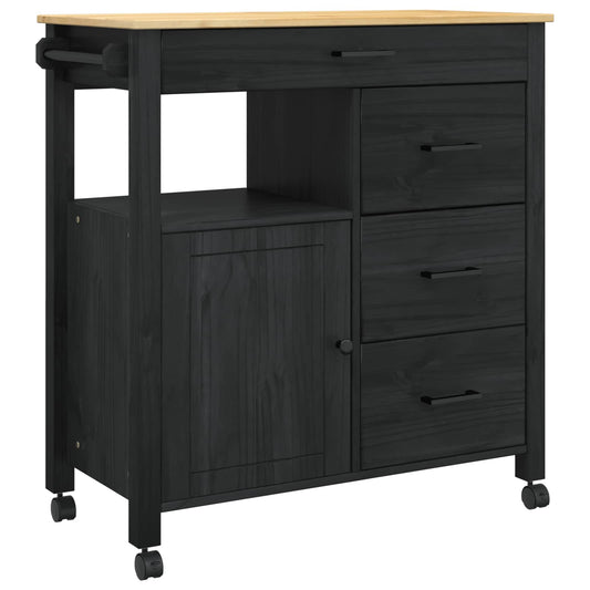 Kitchen Trolley MONZA Black 84 x 40 x 88.5 cm Solid Pine Wood