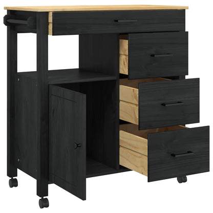Kitchen Trolley MONZA Black 84 x 40 x 88.5 cm Solid Pine Wood