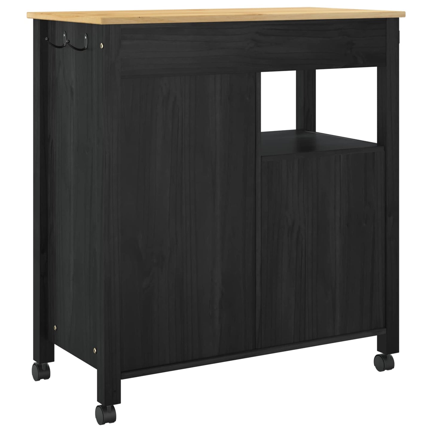 Kitchen Trolley MONZA Black 84 x 40 x 88.5 cm Solid Pine Wood