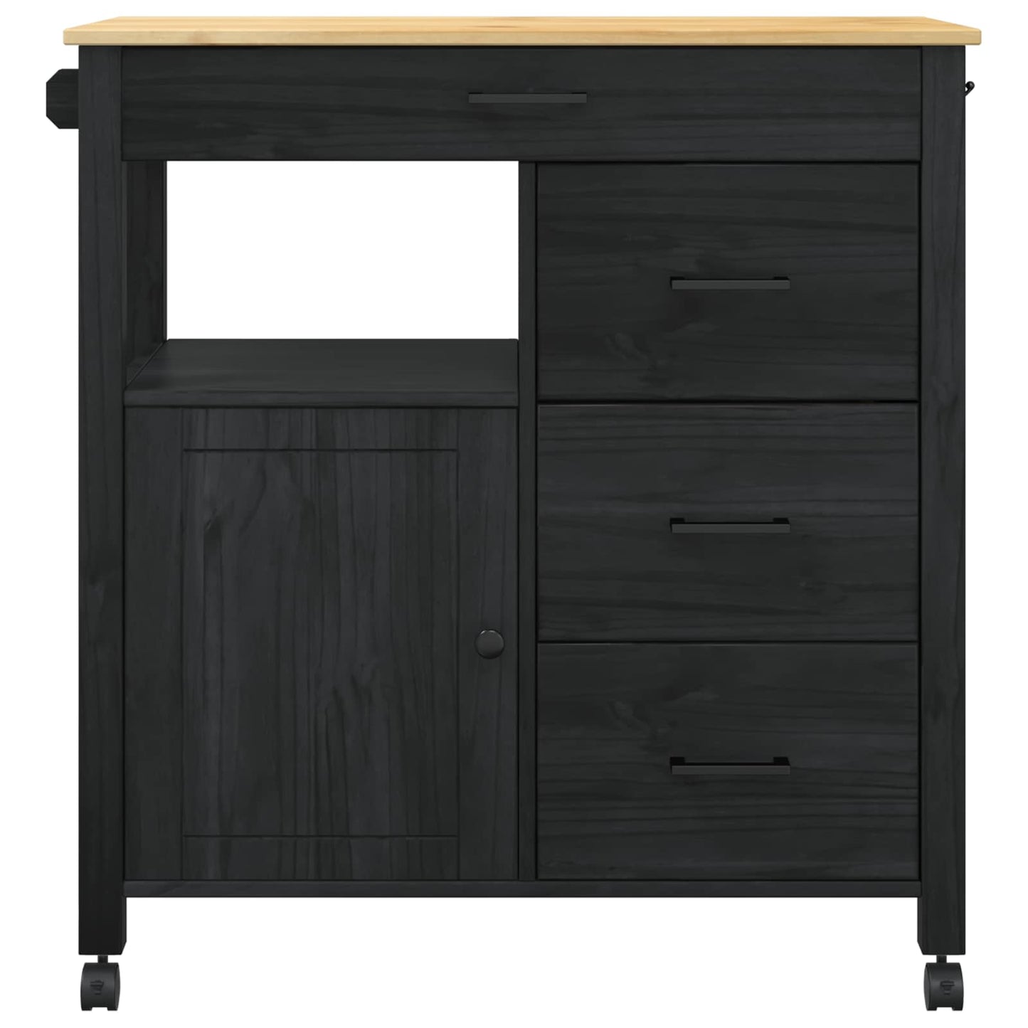 Kitchen Trolley MONZA Black 84 x 40 x 88.5 cm Solid Pine Wood
