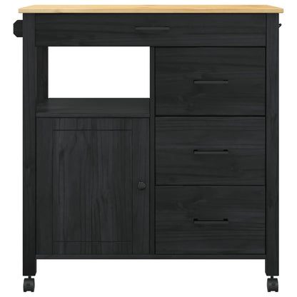 Kitchen Trolley MONZA Black 84 x 40 x 88.5 cm Solid Pine Wood