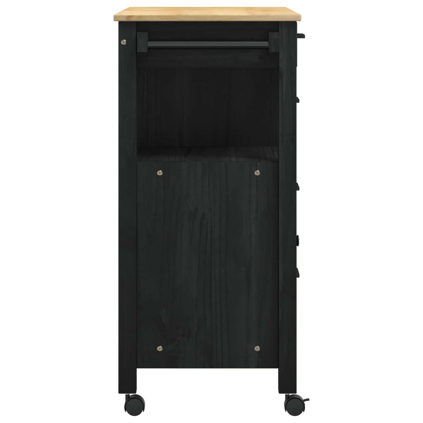 Kitchen Trolley MONZA Black 84 x 40 x 88.5 cm Solid Pine Wood