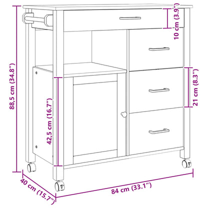 Kitchen Trolley MONZA Black 84 x 40 x 88.5 cm Solid Pine Wood