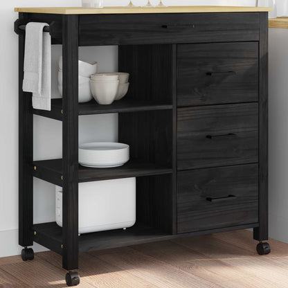 Kitchen Trolley MONZA Black 84 x 40 x 88.5 cm Solid Pine Wood
