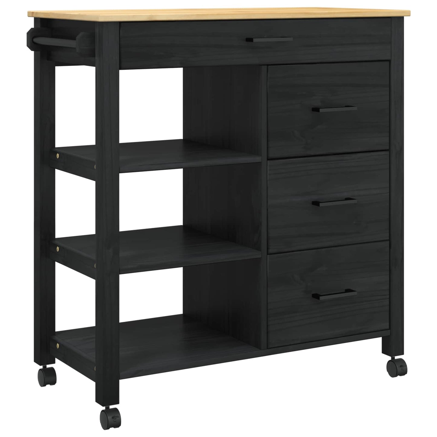 Kitchen Trolley MONZA Black 84 x 40 x 88.5 cm Solid Pine Wood