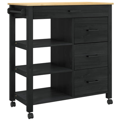 Kitchen Trolley MONZA Black 84 x 40 x 88.5 cm Solid Pine Wood