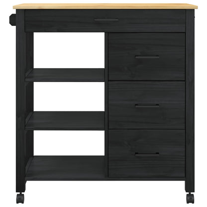 Kitchen Trolley MONZA Black 84 x 40 x 88.5 cm Solid Pine Wood