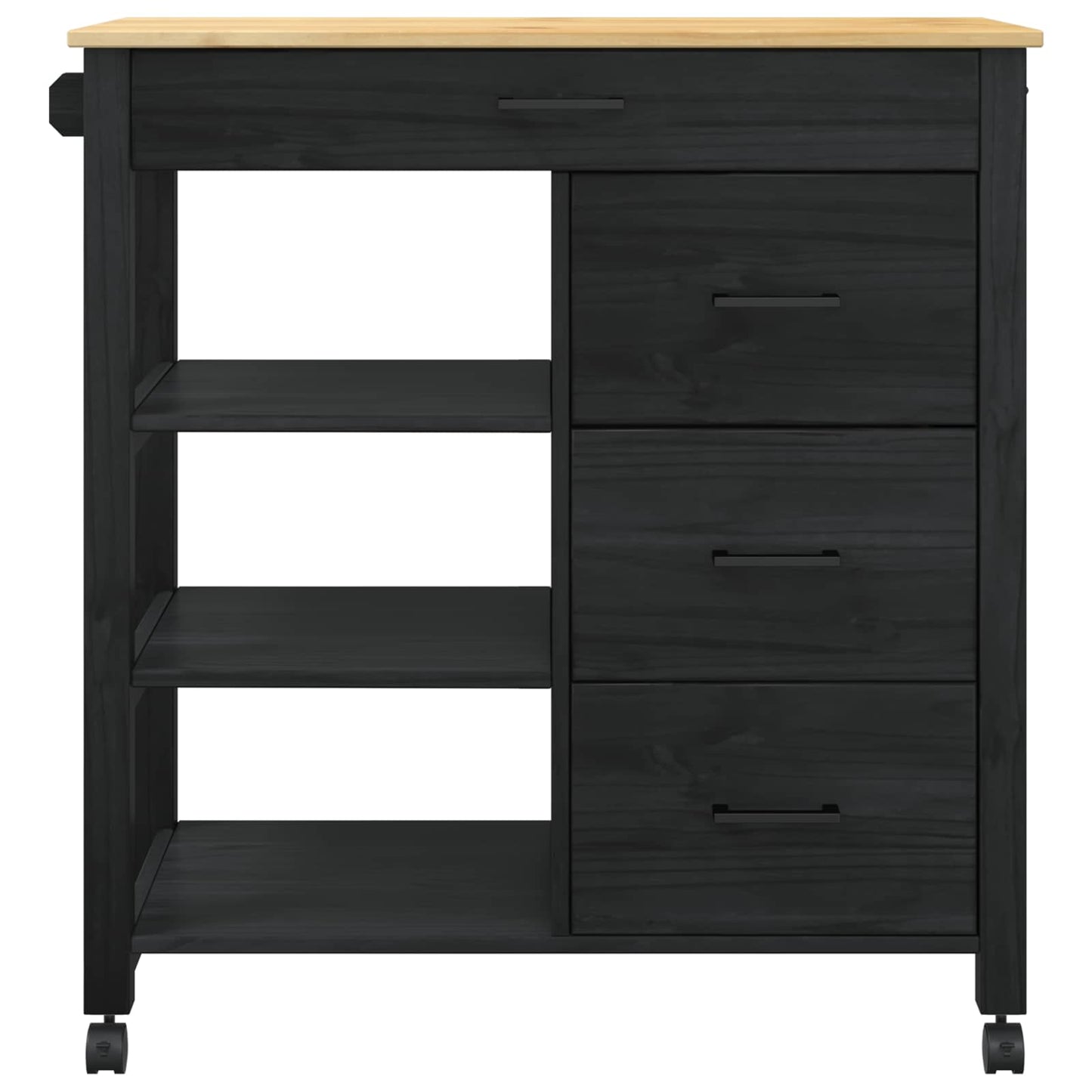 Kitchen Trolley MONZA Black 84 x 40 x 88.5 cm Solid Pine Wood