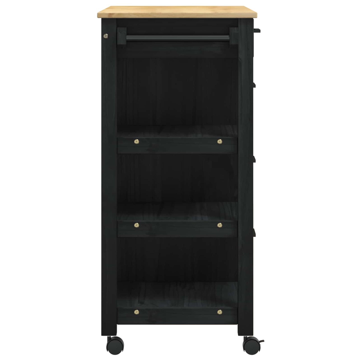 Kitchen Trolley MONZA Black 84 x 40 x 88.5 cm Solid Pine Wood