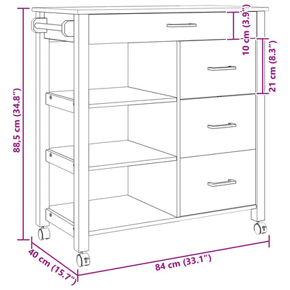 Kitchen Trolley MONZA Black 84 x 40 x 88.5 cm Solid Pine Wood