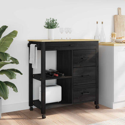Kitchen Trolley MONZA Black 84 x 40 x 88.5 cm Solid Pine Wood