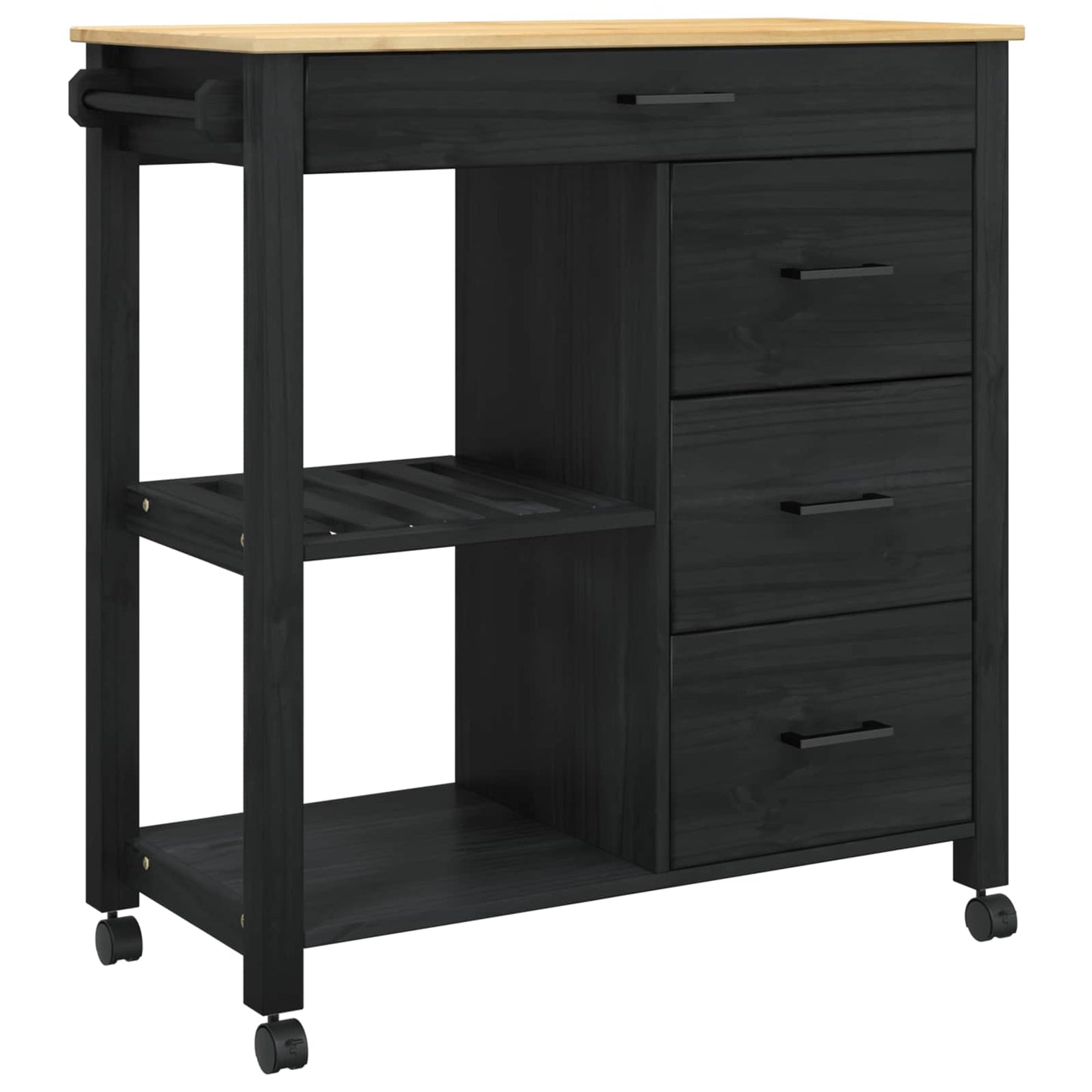 Kitchen Trolley MONZA Black 84 x 40 x 88.5 cm Solid Pine Wood