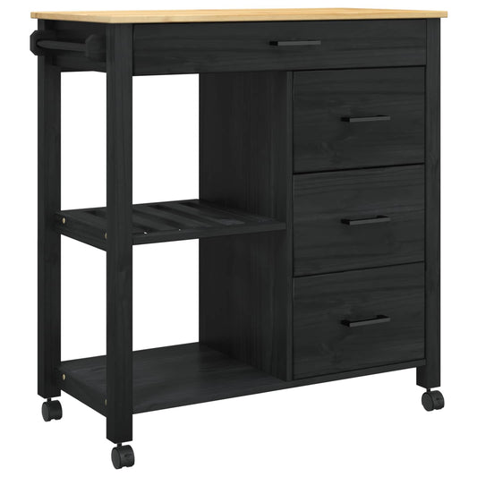 Kitchen Trolley MONZA Black 84 x 40 x 88.5 cm Solid Pine Wood