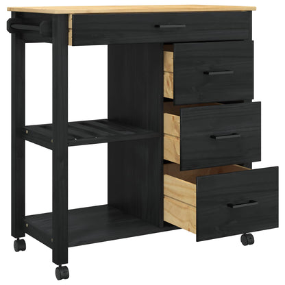 Kitchen Trolley MONZA Black 84 x 40 x 88.5 cm Solid Pine Wood