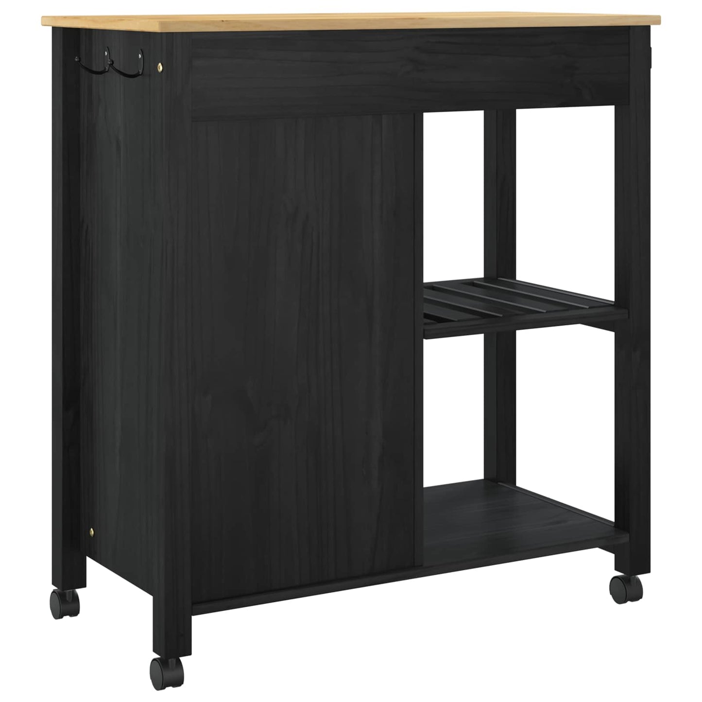 Kitchen Trolley MONZA Black 84 x 40 x 88.5 cm Solid Pine Wood