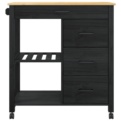 Kitchen Trolley MONZA Black 84 x 40 x 88.5 cm Solid Pine Wood