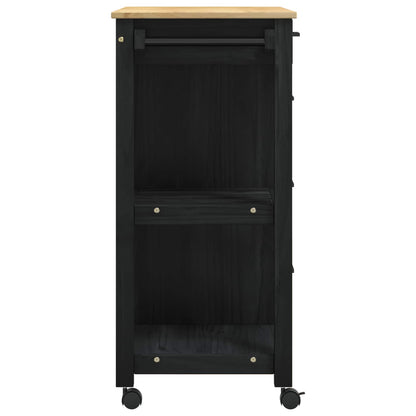 Kitchen Trolley MONZA Black 84 x 40 x 88.5 cm Solid Pine Wood