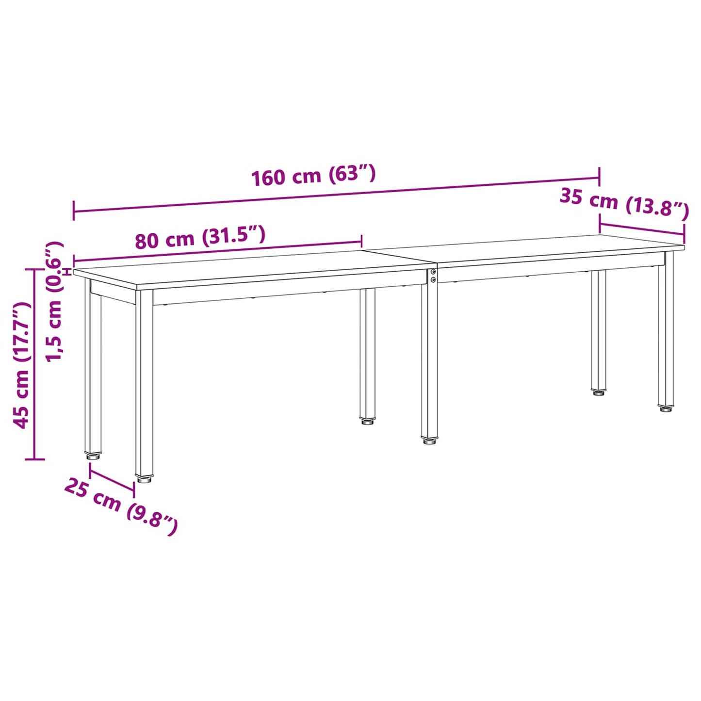 Bench White 160 x 35 x 45 cm Solid Pine Wood
