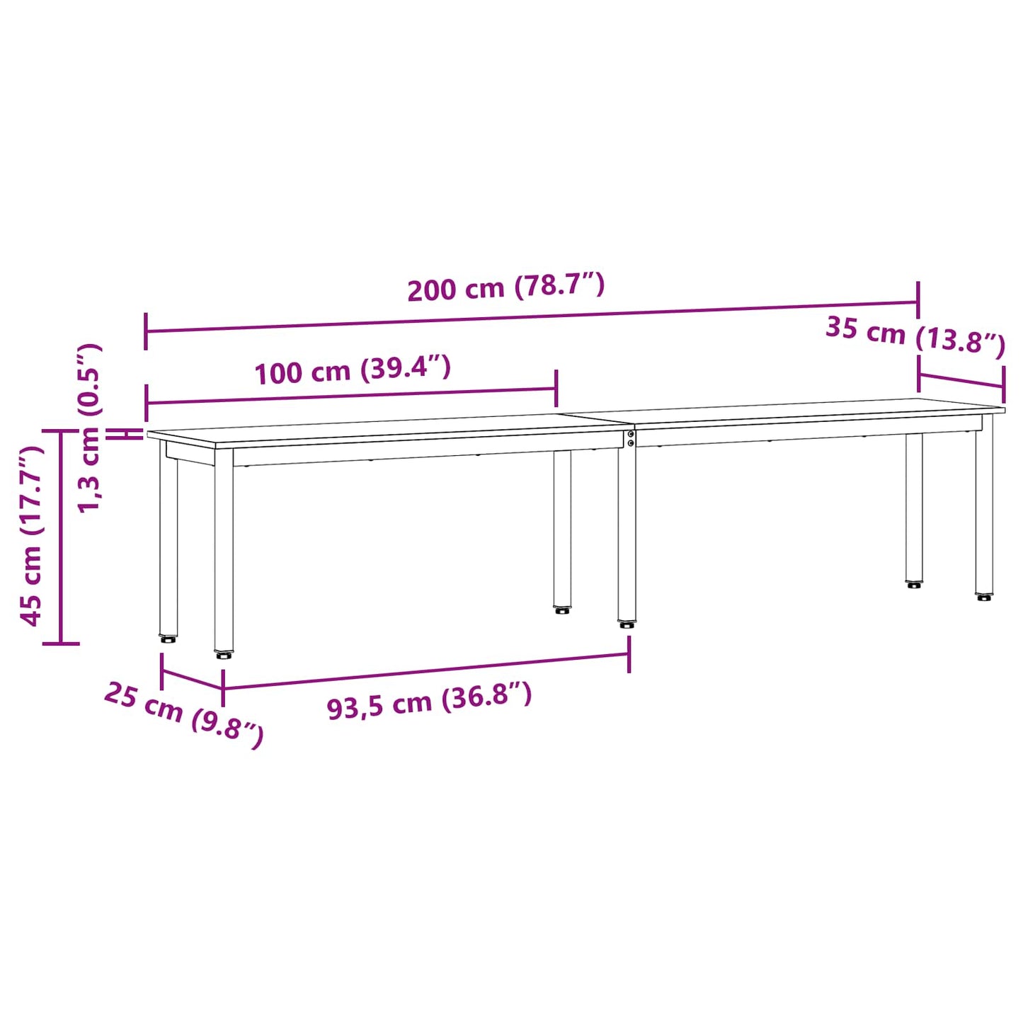 Bench White 200 x 35 x 45 cm Solid Pine Wood