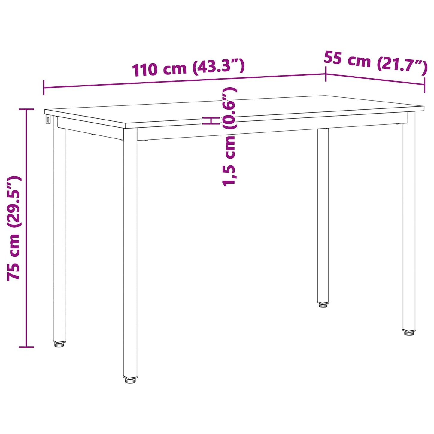 Dining Table White 110 x 55 x 75 cm Solid Pine Wood